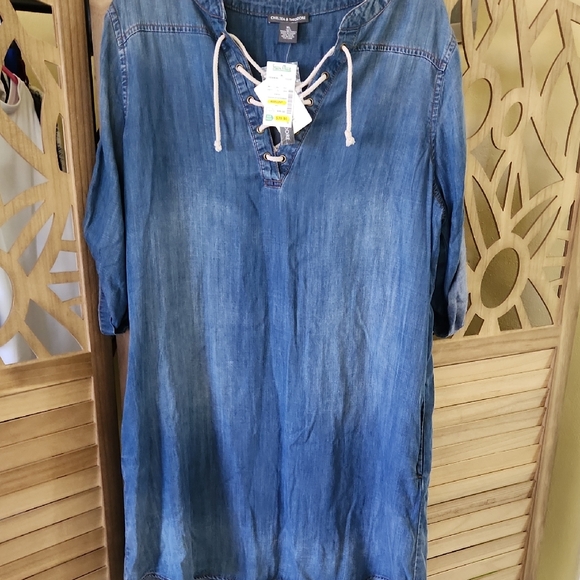 Chelsea & Theodore Dresses & Skirts - Chelsea & Theodore Blue Denim Lace-Up Dress